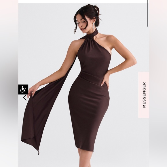 House of CB Angelina CHOCOLATE WRAP NECK MIDI DRESS - M - Picture 3 of 7